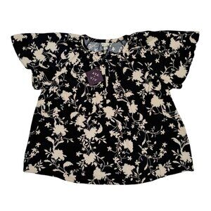 Ava & Viv 3X Black & White Floral Short-Sleeve Blouse, for women, NWT.